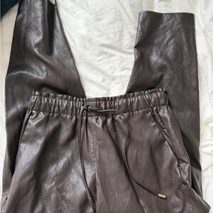 Zara Dark Brown Faux Leather Jogger Pants